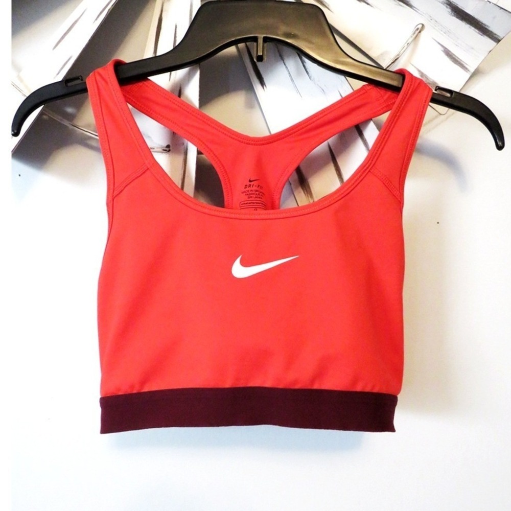 Nike Women's Racer‎ Back Dri-fit Dark Orange & Burgundy Sports Bra Size Large